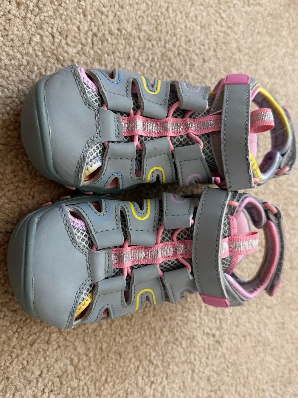 Cat & Jack Gray Sandals with Pink and Yellow Accents